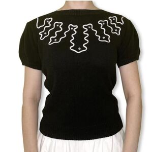 Vintage 1970's, Wye Oaks, Women's, Sweater, Size S, Color Black, White